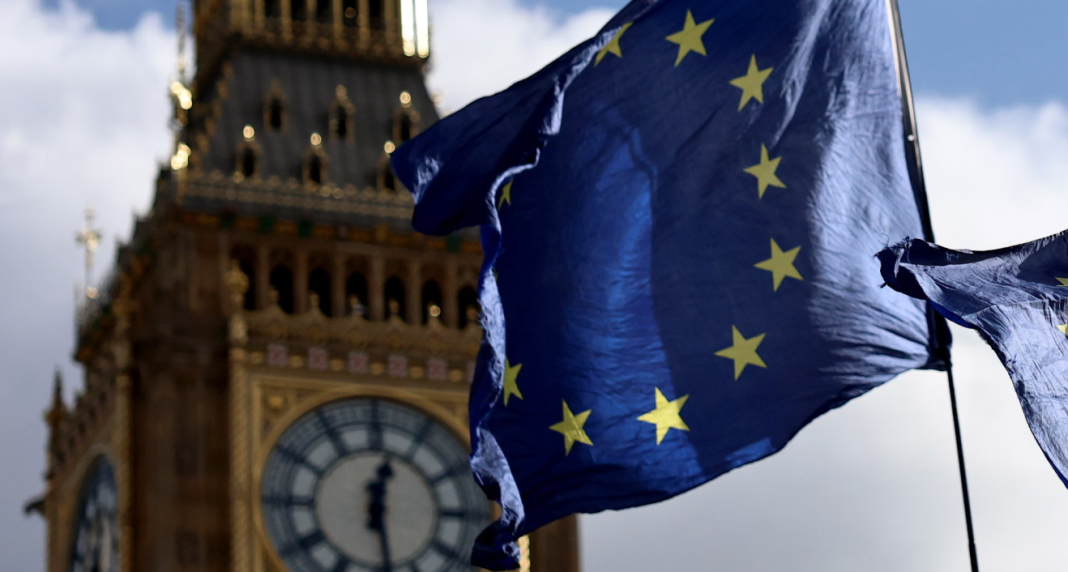 The flag of the European Union flies against the backdrop of Big Ben in London