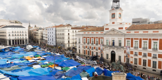 The tent city and protesters in Madrid’s Puerta del Sol square