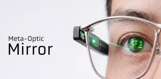 TDK glasses featuring Meta-Optic Mirror technology for projecting images directly onto the retina