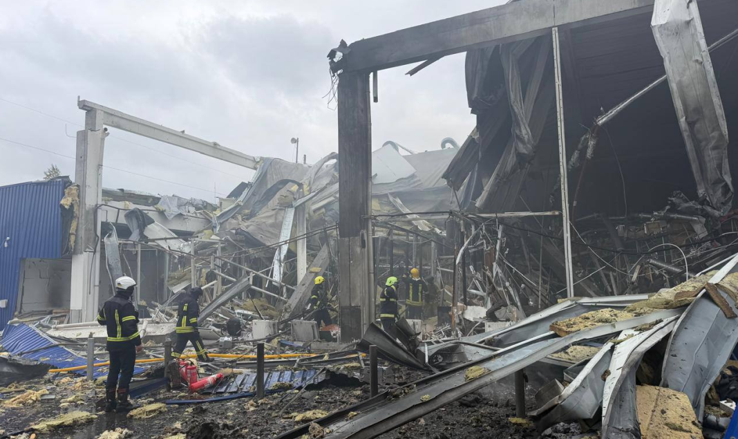 The damaged roof of the METRO hypermarket in Rivne following a Russian drone attack on 21 October 2026.