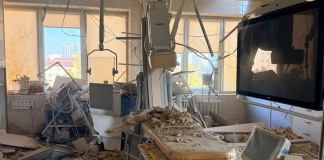 In Kyiv, a drone damaged an operating theatre at the Strazhesko Institute: one person has been injured A damaged operating theatre at the Strazhesko Institute of Cardiology in Kyiv following the Russian attack on 20 October 2026