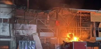 Russia has struck the «Nova Poshta» terminal near Dnipro twice A major fire at the damaged «Nova Poshta» logistics terminal following a Russian strike in the Dniprovskyi district on 9 October 2026.
