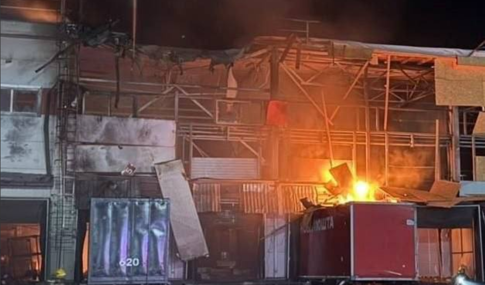 Nova Poshta fire A major fire at the damaged «Nova Poshta» logistics terminal following a Russian strike in the Dniprovskyi district on 9 October 2026.