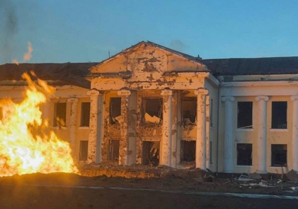 A building damaged by a Russian missile strike