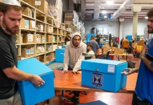 Нетаньягу випереджає опозицію: нові результати виборів Працівники виборчої комісії в Ізраїлі обробляють сині скриньки з виборчими матеріалами