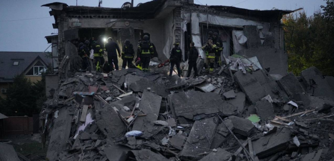 Zaporizhzhia, 10 October 2026. Rescue workers from the State Emergency Service are clearing the rubble of a residential building in Zaporizhzhia that was destroyed by a Russian air strike on 10 October 2026.