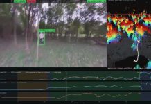 A screenshot of tests carried out on an autonomous drone tracking a person in a forest, showing a 3D LiDAR map and flight charts.