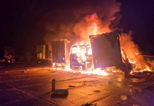Trucks were burnt out following a drone attack in the Rivne region: one man was killed Lorries and trailers engulfed in flames on the premises of a civilian enterprise in the Sarny district of the Rivne region