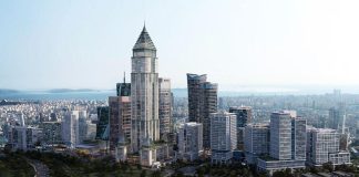 A panoramic view of Istanbul’s modern business district with its high-rise office buildings