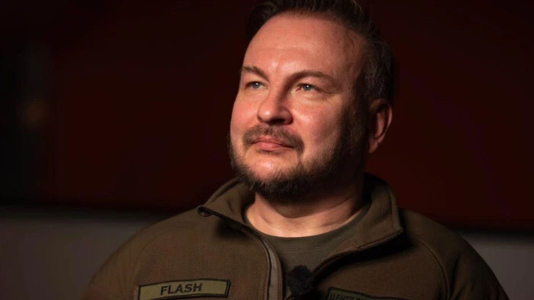Serhiy Beskrestnov, call sign ‘Flash’, during an interview