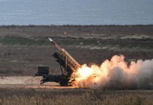 Launch of an interceptor missile from a Patriot air defence missile system during live-fire exercises at the firing range
