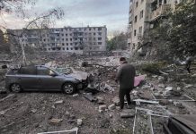 In Kremenchuk, part of the courtyard of a high-rise block was destroyed following an explosion The aftermath of a missile strike near high-rise blocks in Kremenchuk