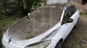 A damaged car following the attack on Kryvyi Rih