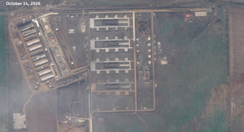Супутниковий знімок нової російської бази для запуску реактивних дронів у Ростовській області станом на 14 жовтня 2026 року.