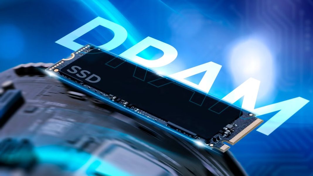 dram SSD-накопичувач на тлі символічного зображення DRAM