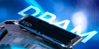 SSD-накопичувач на тлі символічного зображення DRAM