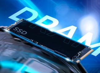 SSD-накопичувач на тлі символічного зображення DRAM