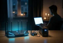 Wi-Fi-роутер та оптичний термінал ONU підключені до резервного джерела живлення для роботи інтернету без світла.