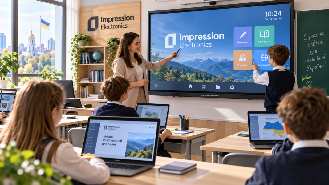 Interactive classroom Modern technical equipment for schools — computers, laptops and interactive whiteboards from Impression Electronics