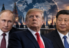 Путін хоче домовитися з Трампом і Сі про Україну без Зеленського Володимир Путін, Дональд Трамп і Сі Цзіньпін на колажі про можливий тристоронній саміт щодо завершення війни в Україні.