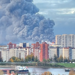 A large Ozon warehouse is on fire in St Petersburg