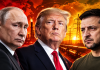 Енергетичне перемир’я: Трамп заявив про згоду України та Росії Дональд Трамп, Володимир Зеленський і Володимир Путін на тлі енергетичної інфраструктури — перемир'я між Україною та Росією