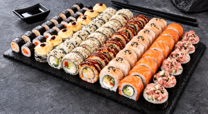 The «Family» Large Sushi Set — an assortment of classic, baked and filled rolls.